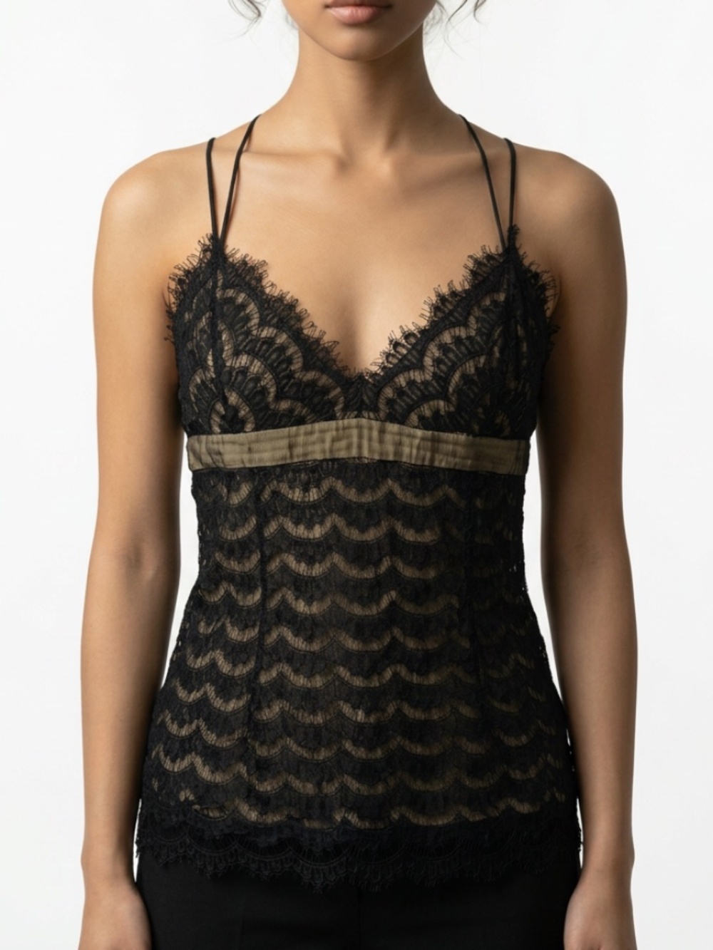 BCBGMAXAZRIA • Black Lace 100% Silk Lined Camisole Top Medium
